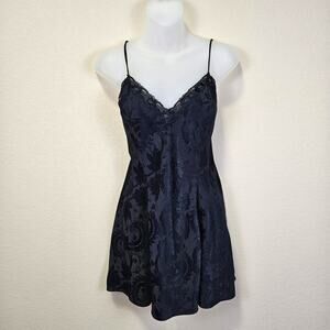 Victoria Secret Vintage Gold Label Slip Dress Women Nightie Chemise Black Lace M